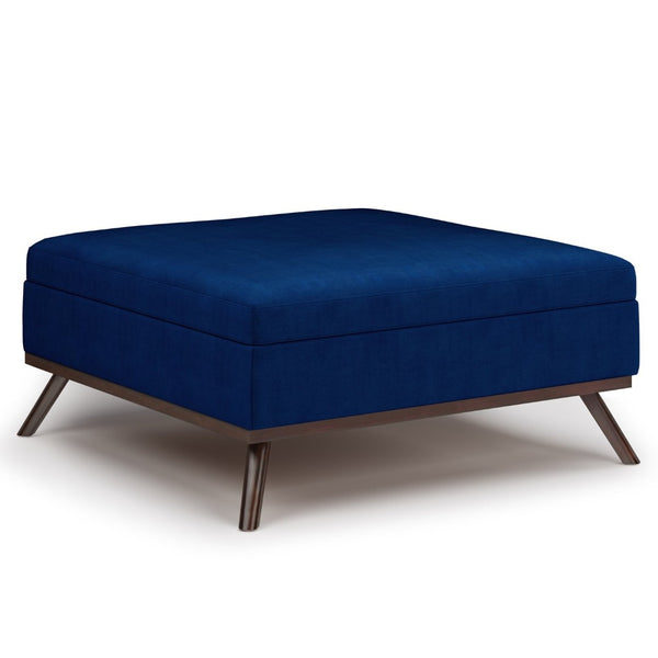 English Elm Owen Square Velvet Storage Ottoman - Versatile Mid-Century Coffee Table & Footrest In Blue Color B136P159170-GIGA