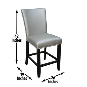 English Elm Steve Silver - Camila PU Counter Chair Set of 2 in Silver & White - Solid Hardwood Frame, Espresso Finish, Nailhead Trim B081P157874