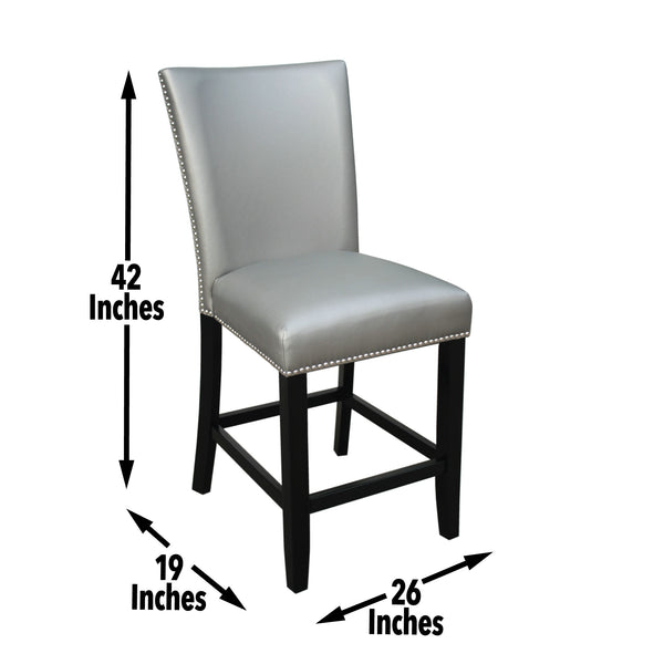 English Elm Steve Silver - Camila PU Counter Chair Set of 2 in Silver & White - Solid Hardwood Frame, Espresso Finish, Nailhead Trim B081P157874