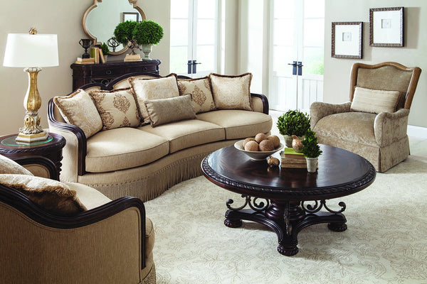 A.R.T. Furniture Giovanna Luxurious Golden Quartz Sofa With Down-blend Pillows, Nail Head Trim & Elegant Design Brown, Beige Material, Fabric 509501-5327ab