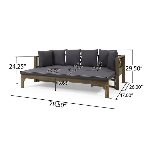 English Elm Christopher Knight Home® - Outdoor Acacia Wood Expandable Daybed Sofa With Cushions – Stylish Patio Lounge Chair For Relaxation 74327.00GDGRY