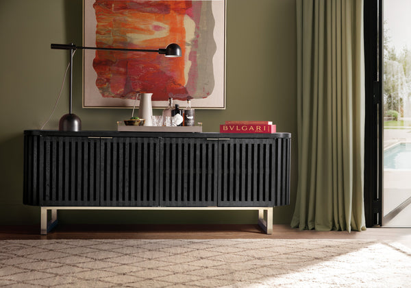Hooker Furniture Commerce Easton Oak Wood Tv Console with Slatted Doors for Living Room Decor 7228-55050-99