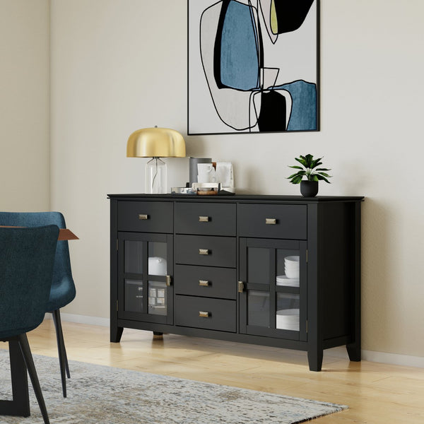 English Elm Artisan Solid Wood Sideboard Buffet: Elegant Black Finish, Ample Storage & Timeless Design For Home B136P158388