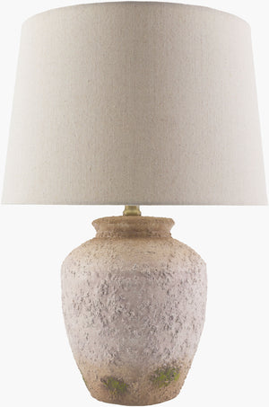 Surya Lianos Elegant 23" Accent Table Lamp With Exquisite Linen Shade For Timeless Traditional Decor Body, Terracotta,Shade (Outside), Wheat,Shade (Inside), White,Finial, Metallic ,Nickel,Harp, Metallic ,Nickel,Cord, Translucent Ceramic,Linen,Linen,Linen,Plastic,Iron Lia-001