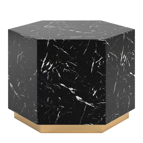 Homelegance By Top-Line Blaise Faux Marble Coffee Table with Casters Black Marble