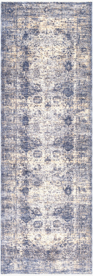 Livabliss Lincoln Traditional Fringe Area Rug Polyester Machine Woven Turkey Living Room Decor Navy, Denim 3'3" x 10' LIC2302-3310