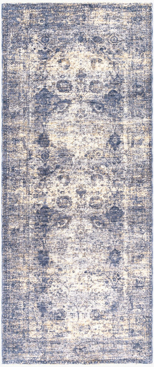 Livabliss Lincoln Traditional Fringe Area Rug Polyester Machine Woven Turkey Living Room Decor Navy, Denim 3'3" x 8' LIC2302-338