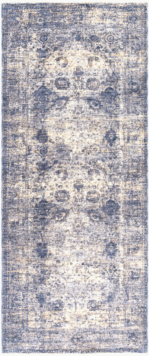 Livabliss Lincoln Traditional Fringe Area Rug Polyester Machine Woven Turkey Living Room Decor Navy, Denim 3'3" x 8' LIC2302-338