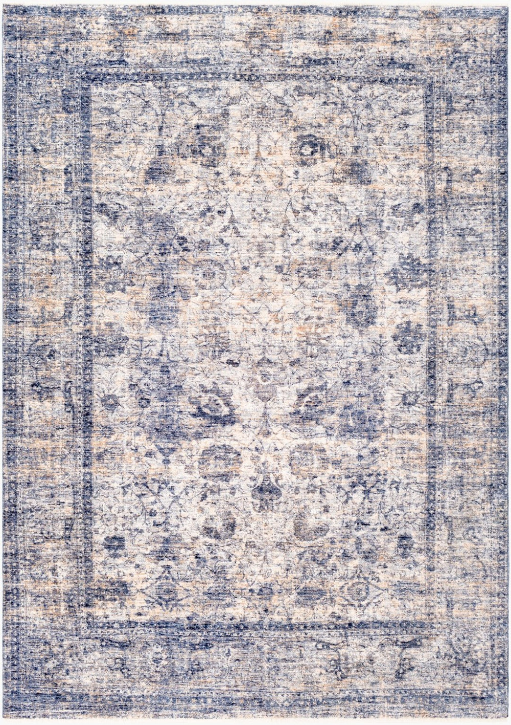Livabliss Lincoln Traditional Fringe Area Rug Polyester Machine Woven Turkey Living Room Decor Navy, Denim 8'10" x 13'1" LIC2302-9131
