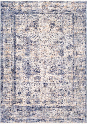 Livabliss Lincoln Traditional Fringe Area Rug Polyester Machine Woven Turkey Living Room Decor Navy, Denim 8'10" x 13'1" LIC2302-9131