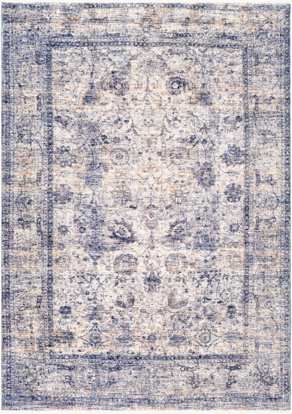 Livabliss Lincoln Traditional Fringe Area Rug Polyester Machine Woven Turkey Living Room Decor Navy, Denim 8'10" x 13'1" LIC2302-9131