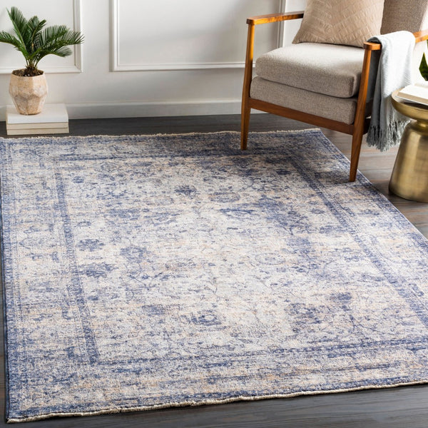 Livabliss Lincoln Traditional Fringe Area Rug Polyester Machine Woven Turkey Living Room Decor Navy, Denim 8'10" x 13'1" LIC2302-9131