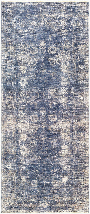 Livabliss Lincoln Oversized Polyester Area Rug with Fringe Traditional Style for Living Dining Rooms Navy, Denim 3'3" x 10' LIC2303-3310