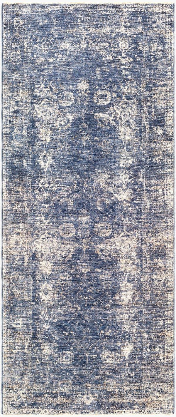 Livabliss Lincoln Oversized Polyester Area Rug with Fringe Traditional Style for Living Dining Rooms Navy, Denim 3'3" x 10' LIC2303-3310