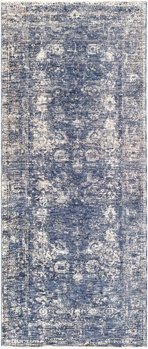 Livabliss Lincoln Oversized Polyester Area Rug with Fringe Traditional Style for Living Dining Rooms Navy, Denim 3'3" x 8' LIC2303-338