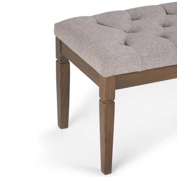 English Elm Waverly Tufted Ottoman Bench in Cloud Grey Linen Look Fabric – Solid Wood Frame, Carved Legs, Versatile Seating B136P158193