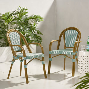 English Elm Bistro Wicker Outdoor Dining Chairs Set of Two with Rust Resistant Aluminum Frame Patio 72905.00LT