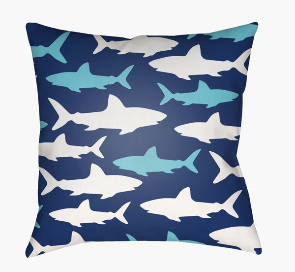 Livabliss Sharks Woven Coastal Motif Square Accent Pillow Polyester Plump Polyfill Beach Decor LIL072-1818