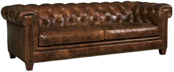 Hooker Furniture Chester Vintage Tufted Leather Sofa In Malawi Tonga Aniline Top-Grain Leather, Nailhead Trim, 94.5" SS195-03-087