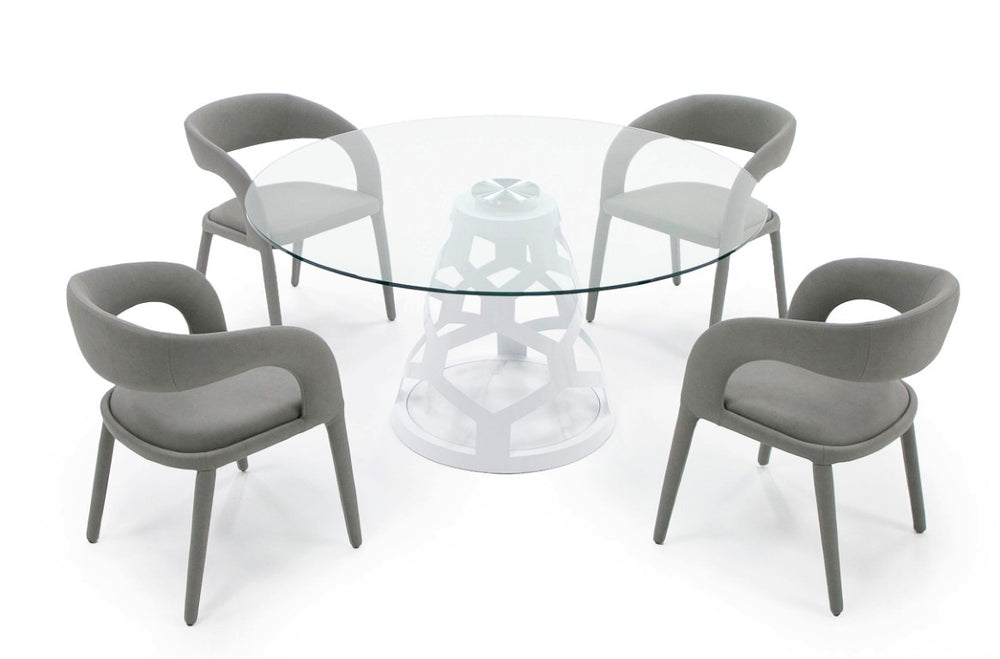 VIG Furniture Lilly 59" Round Glass Dining Table With 12Mm Tempered Top, White Pedestal Base, Seats 6, Modern Elegance VGNS-GD8800-12MM