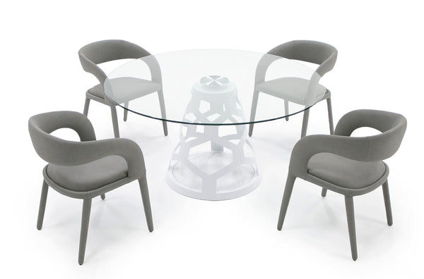 VIG Furniture Modrest Lilly - Modern 12mm Round Glass + White Dining Table VGNS-GD8800-12MM