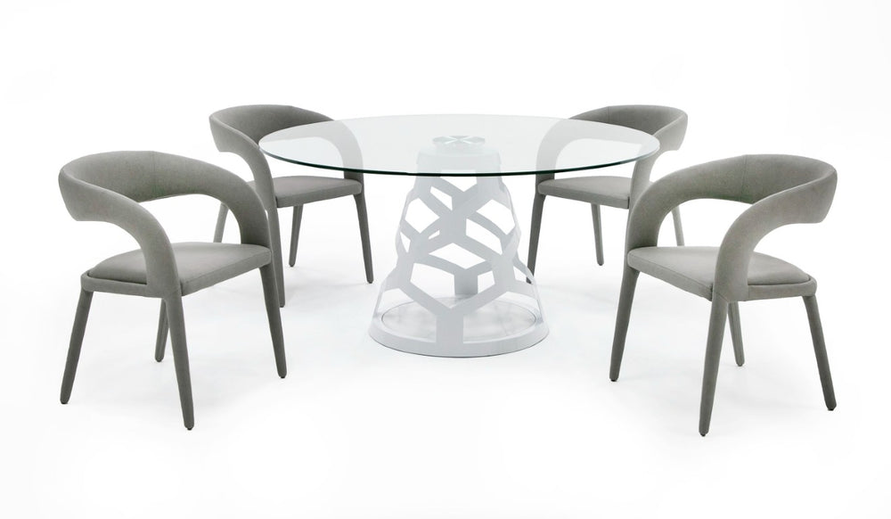 VIG Furniture Lilly 59" Round Glass Dining Table With 12Mm Tempered Top, White Pedestal Base, Seats 6, Modern Elegance VGNS-GD8800-12MM