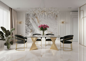 VIG Furniture Buquet Rectangular Dining Table With 15Mm Tempered Glass Top & Brushed Champagne Gold Double Pedestal Base VGZA-T124-GLD