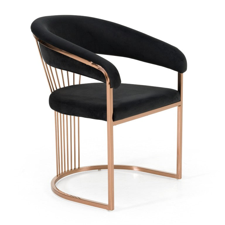 VIG Furniture Linda Luxurious Black Velvet Dining Chair With Rosegold Steel Legs, Ergonomic Padded Seat, 300Lb Capacity VGZA-Y429-RG-BLK-DC