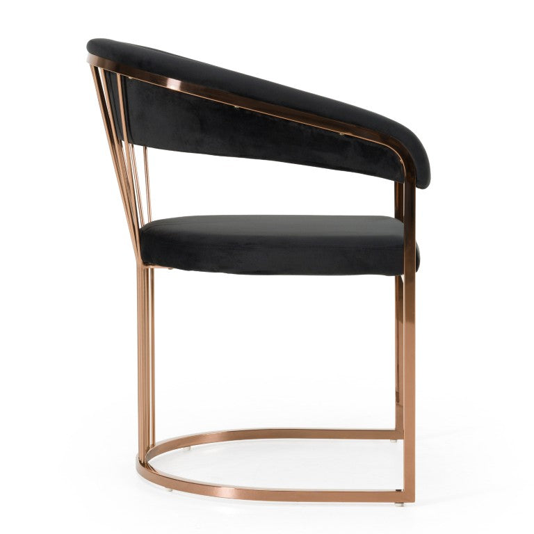 VIG Furniture Linda Luxurious Black Velvet Dining Chair With Rosegold Steel Legs, Ergonomic Padded Seat, 300Lb Capacity VGZA-Y429-RG-BLK-DC