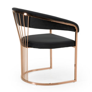 VIG Furniture Linda Luxurious Black Velvet Dining Chair With Rosegold Steel Legs, Ergonomic Padded Seat, 300Lb Capacity VGZA-Y429-RG-BLK-DC