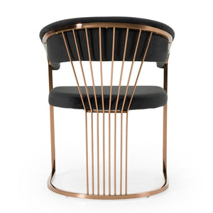 VIG Furniture Linda Luxurious Black Velvet Dining Chair With Rosegold Steel Legs, Ergonomic Padded Seat, 300Lb Capacity VGZA-Y429-RG-BLK-DC