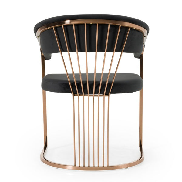 VIG Furniture Linda Luxurious Black Velvet Dining Chair With Rosegold Steel Legs, Ergonomic Padded Seat, 300Lb Capacity VGZA-Y429-RG-BLK-DC