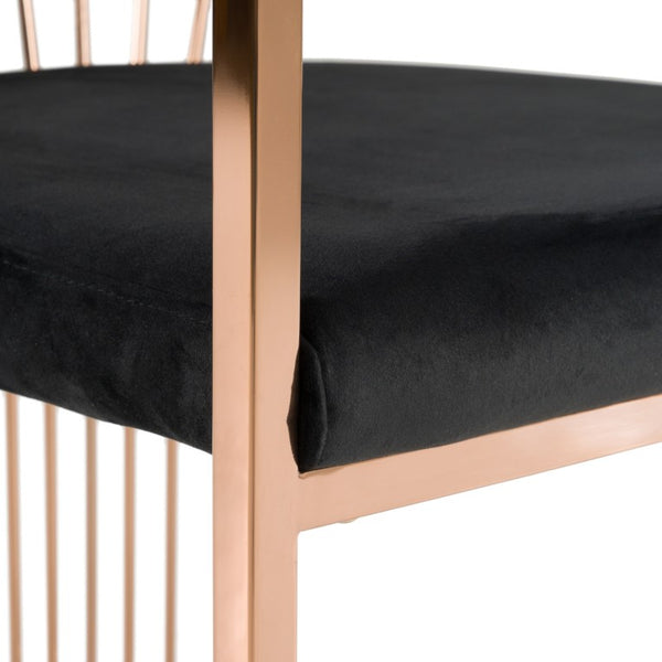 VIG Furniture Linda Luxurious Black Velvet Dining Chair With Rosegold Steel Legs, Ergonomic Padded Seat, 300Lb Capacity VGZA-Y429-RG-BLK-DC