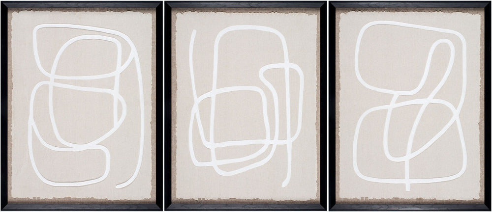 Livabliss Lines Hand-painted Framed Wall Art Set of Three Minimalist Brushwork Gallery Panels LINE002-SET