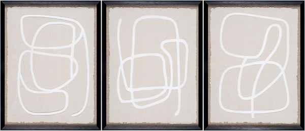 Livabliss Lines Hand-painted Framed Wall Art Set of Three Minimalist Brushwork Gallery Panels LINE002-SET