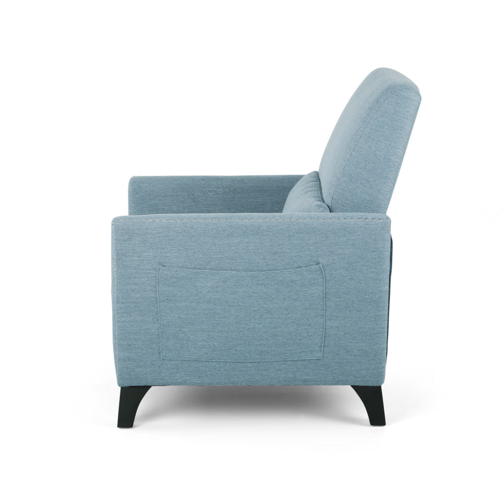 English Elm Christopher Knight Home® - PUSH Light Blue Fabric Push-Back Recliner with Nailhead Accents, Birch Wood Legs, Comfortable Relaxing Seat 65532.00LBLU