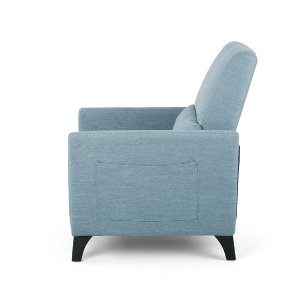 English Elm Christopher Knight Home® - PUSH Light Blue Fabric Push-Back Recliner with Nailhead Accents, Birch Wood Legs, Comfortable Relaxing Seat 65532.00LBLU