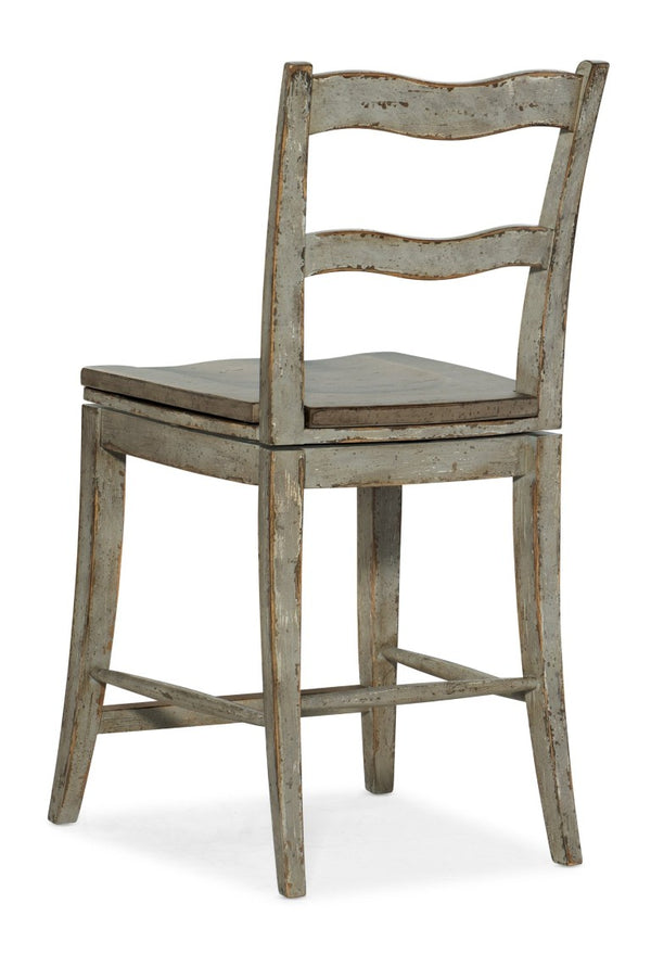 Hooker Furniture Alfresco La Riva Oyster Ladderback Swivel Counter Stool — Oak Veneer, Memory Swivel, Distressed Finish 6025-75350-90