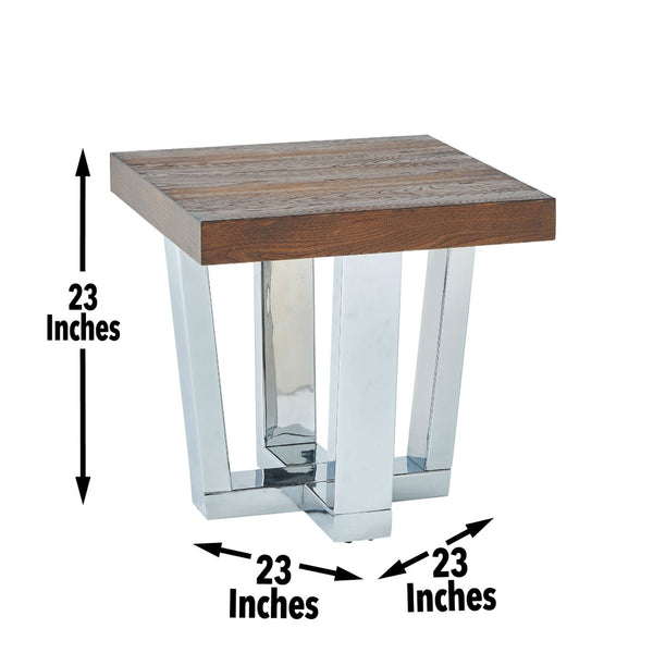 English Elm Steve Silver - Laredo Side Table - Rustic Modern Charm With Chestnut Finish & Sleek Chrome Base For Any Space B081P157761-GIGA