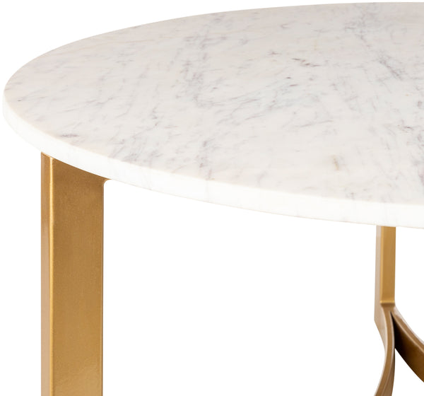 Lismore LIS-001 17"H x 32"W x 32"D Coffee Table LIS-001  Top: White; Base: Gold Surya