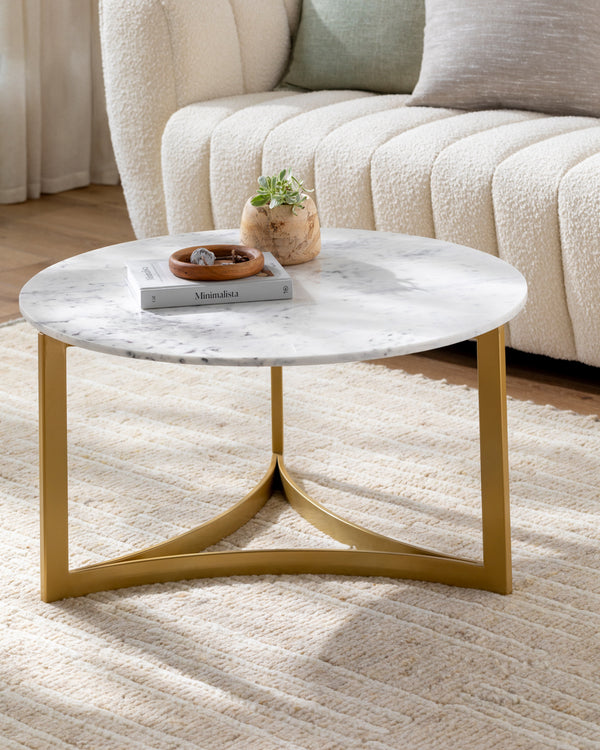 Lismore LIS-001 17"H x 32"W x 32"D Coffee Table LIS-001  Top: White; Base: Gold Surya