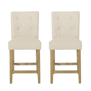 English Elm Christopher Knight Home® - Contemporary Button-Tufted Fabric Counter Stools Set of 2 with Espresso Legs, Waffle Stitch Comfort Beige 71254.00BGE