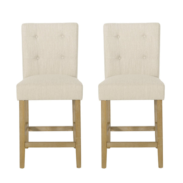 English Elm Christopher Knight Home® - Contemporary Button-Tufted Fabric Counter Stools Set of 2 with Espresso Legs, Waffle Stitch Comfort Beige 71254.00BGE