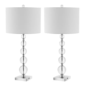 Safavieh Liam, 29.5 Inch, Clear/Chrome, Crystal/Iron Table Lamp Set Of 2 W/ Usb Port​ - Set of 2 XII23 Clear / Chrome  Crystal LIT4112A-SET2-U