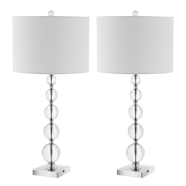 Safavieh Liam, 29.5 Inch, Clear/Chrome, Crystal/Iron Table Lamp Set Of 2 W/ Usb Port​ - Set of 2 XII23 Clear / Chrome  Crystal LIT4112A-SET2-U