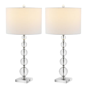 Safavieh Liam, 29.5 Inch, Clear/Chrome, Crystal/Iron Table Lamp Set Of 2 W/ Usb Port​ - Set of 2 XII23 Clear / Chrome  Crystal LIT4112A-SET2-U