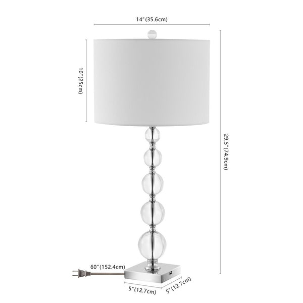 Safavieh Liam, 29.5 Inch, Clear/Chrome, Crystal/Iron Table Lamp Set Of 2 W/ Usb Port​ - Set of 2 XII23 Clear / Chrome  Crystal LIT4112A-SET2-U