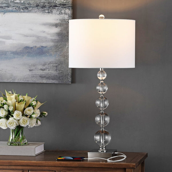 Safavieh Liam, 29.5 Inch, Clear/Chrome, Crystal/Iron Table Lamp Set Of 2 W/ Usb Port​ - Set of 2 XII23 Clear / Chrome  Crystal LIT4112A-SET2-U