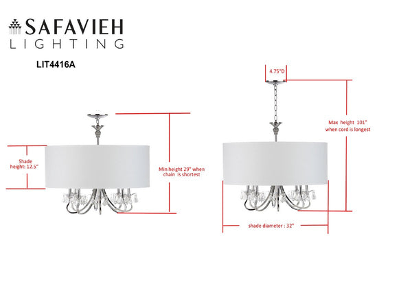 Safavieh Krista 8 Light Chrome 32 Inch Dia Adjustable Pendant Chrome LIT4416A