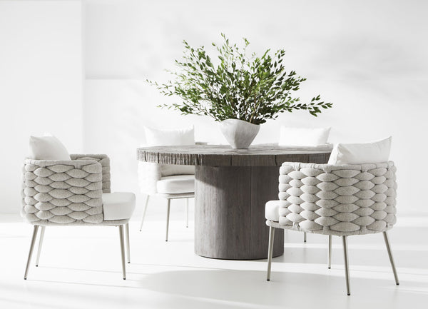 Bernhardt Bernhardt Carbonized Teak Madura Outdoor Dining Table — 60" Round Smoked Truffle Top, Metal Supports K1602